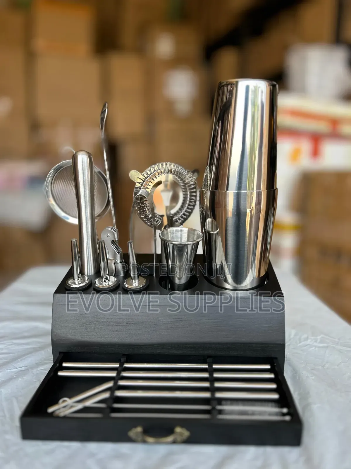 18pcs Cocktail Tools Set With Black Drawer