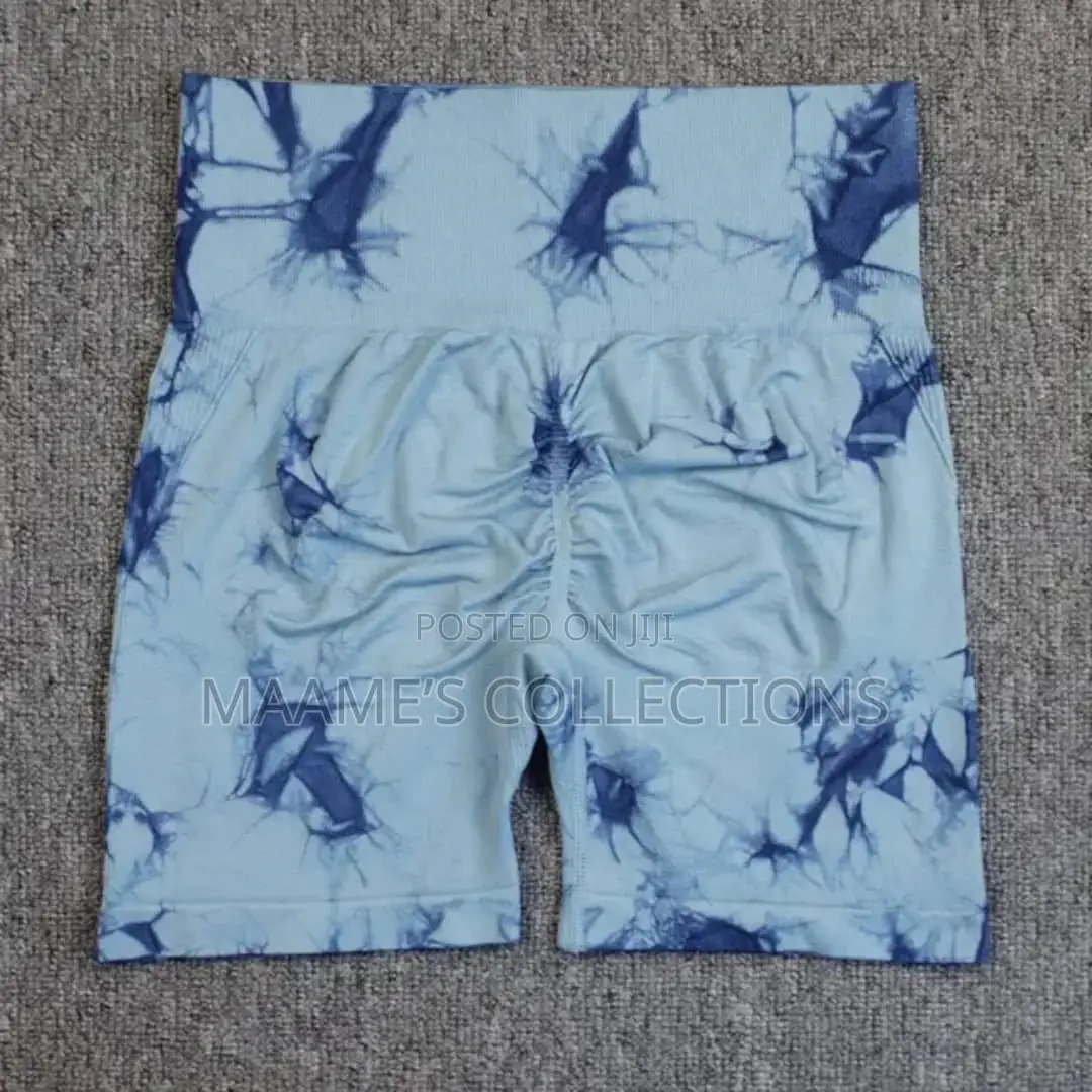 Women's High-Waisted Yoga Shorts - Stretchy Tie - Dye.