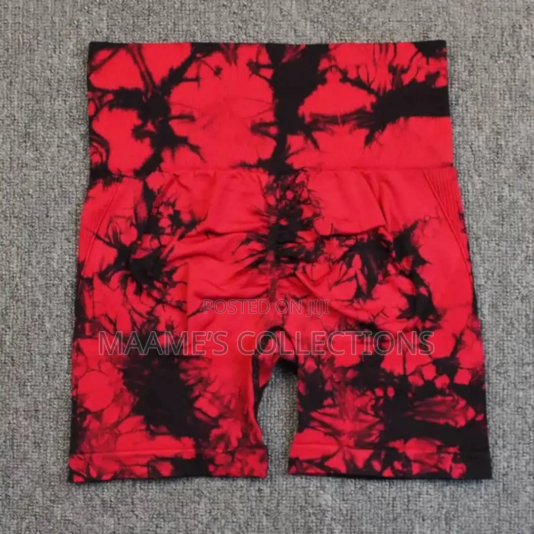Women's High-Waisted Yoga Shorts - Stretchy Tie - Dye.