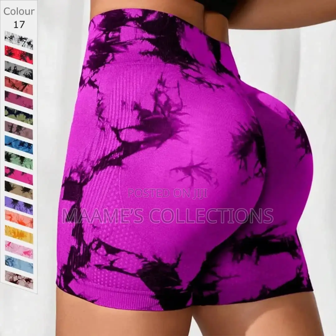 Women's High-Waisted Yoga Shorts - Stretchy Tie - Dye.