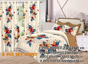 8 PCS Set Divet (Bedsheet, Curtains P Case)