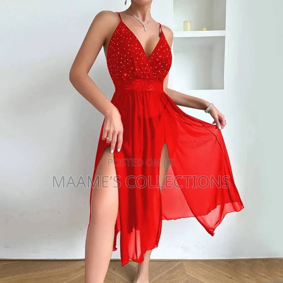 Nightdress Lingerie Long Transparent Shiny Strap Sleepwear