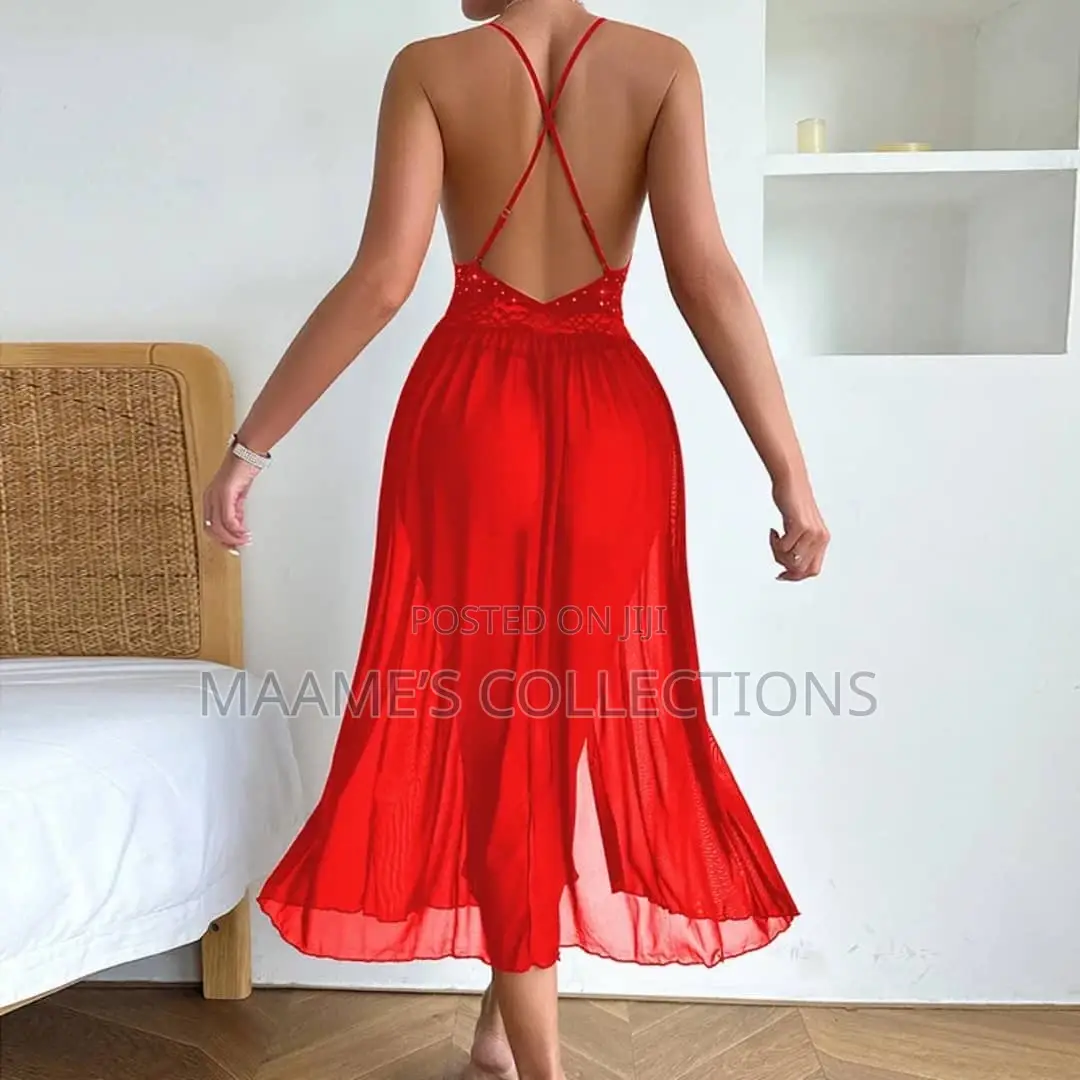 Nightdress Lingerie Long Transparent Shiny Strap Sleepwear