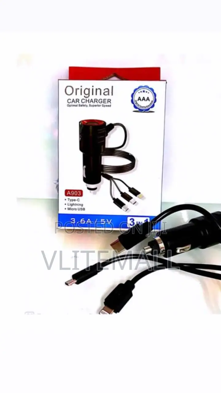 Original Car Charger With a (3 in 1) Cable - A903