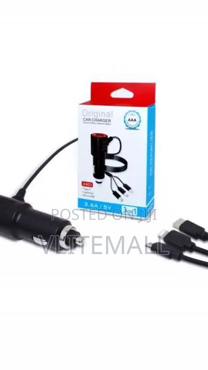 Original Car Charger With a (3 in 1) Cable - A903