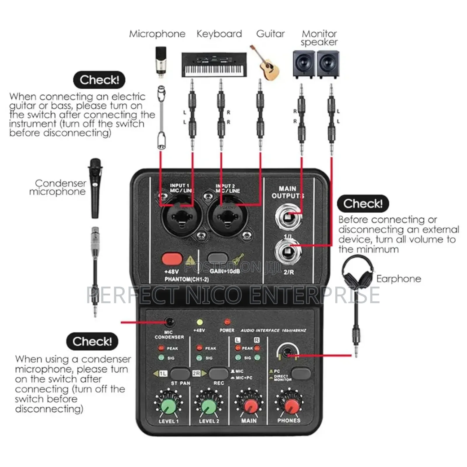 Audio Interface Professional Recording Sound Card 16bit/48kh