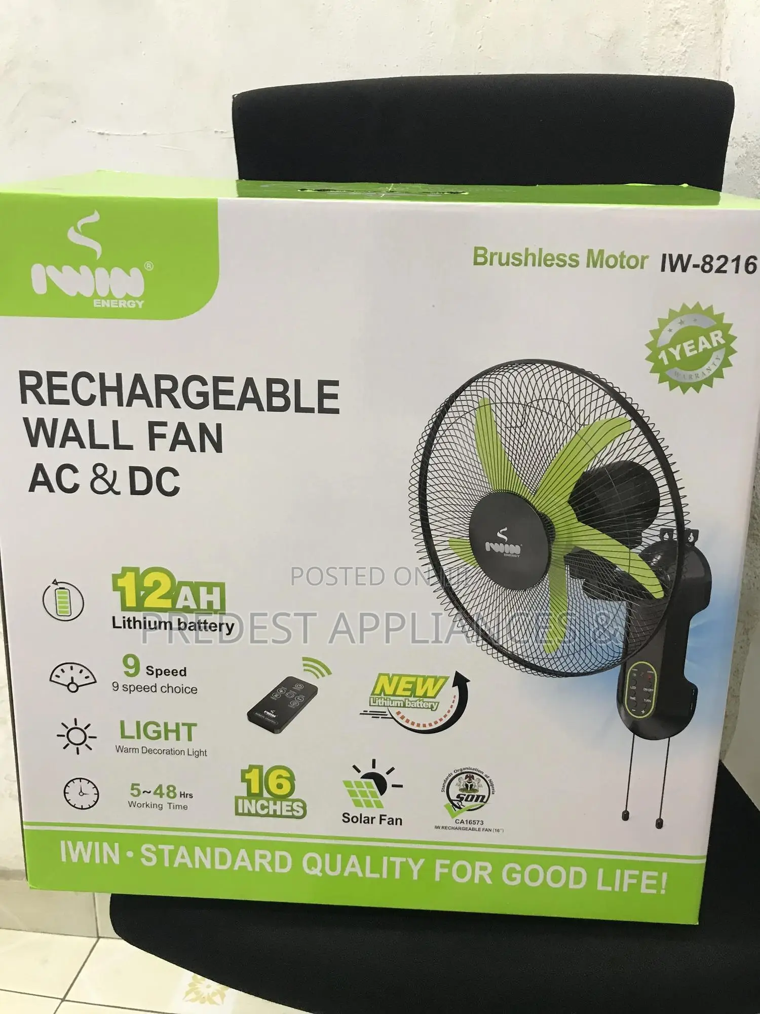 Rechargeable Wall Fan( Iwin)
