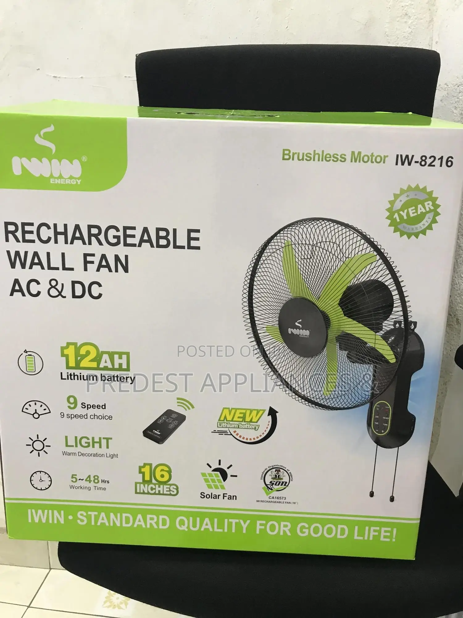 Rechargeable Wall Fan( Iwin)