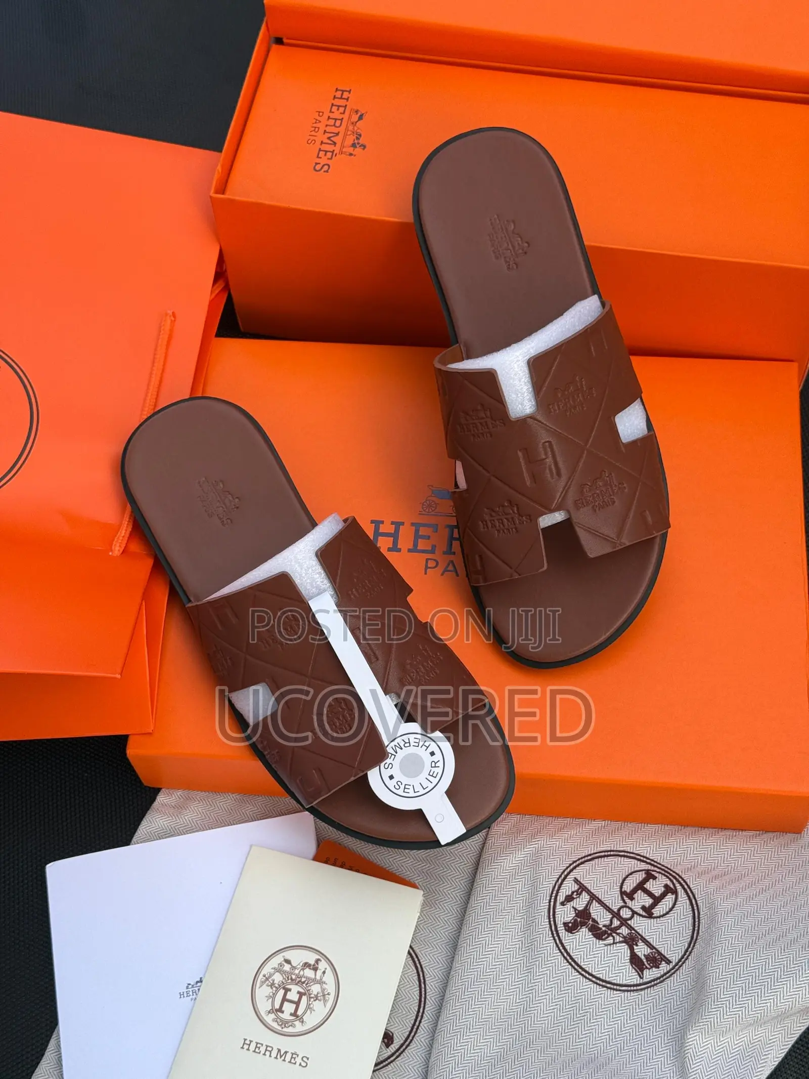 Hermes Men’S Leather Flat Sandal Open Toe Slippers