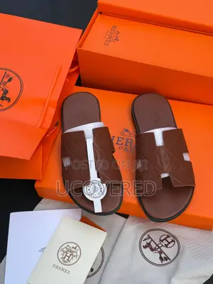 Hermes Men’S Leather Flat Sandal Open Toe Slippers