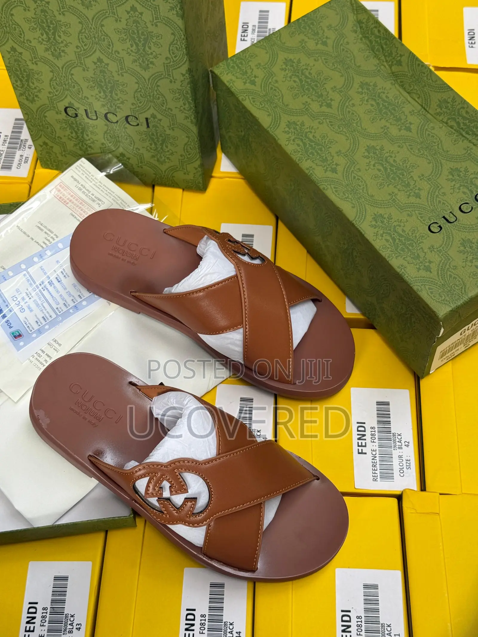 Gucci Slide Sandal Crossed Leather Slippers