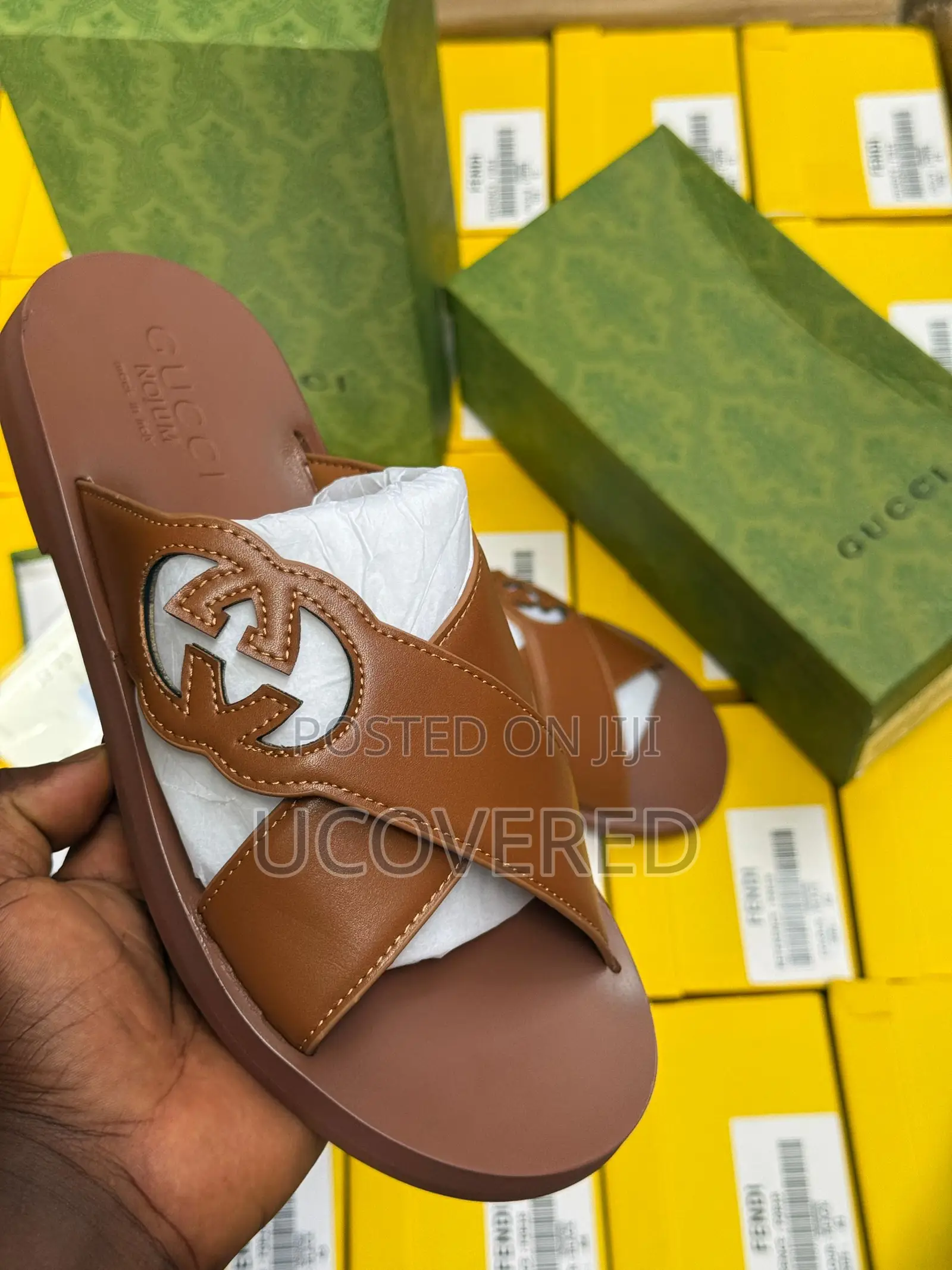 Gucci Slide Sandal Crossed Leather Slippers