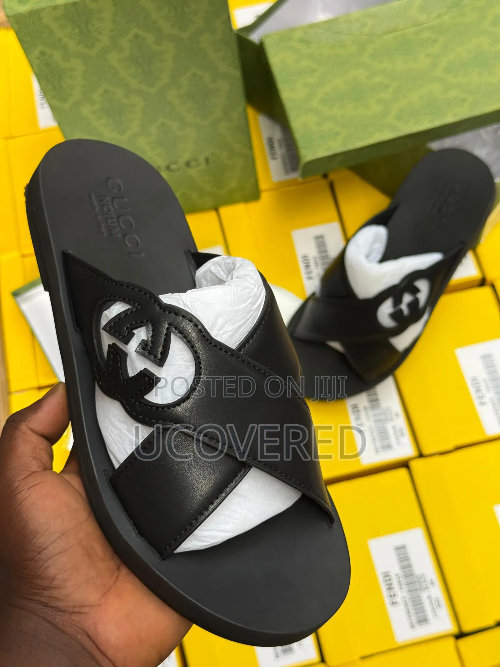 Gucci Slide Sandal Crossed Leather Slippers