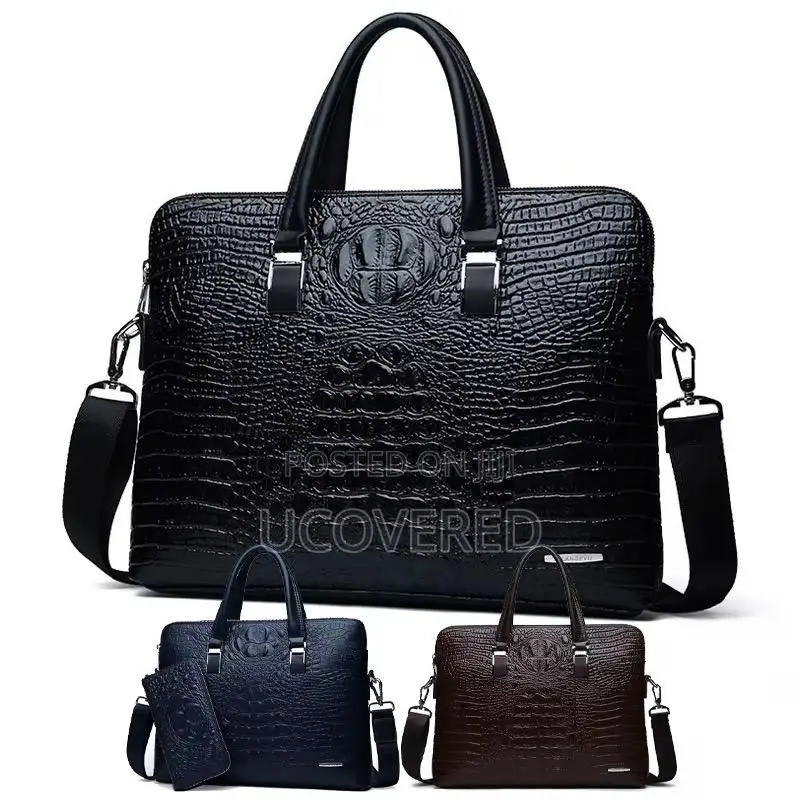 Leather Laptop Briefcase for Men, Waterproof Travel Bag