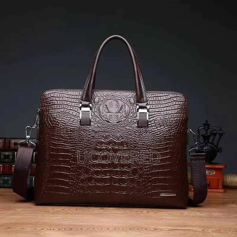 Leather Laptop Briefcase for Men, Waterproof Travel Bag