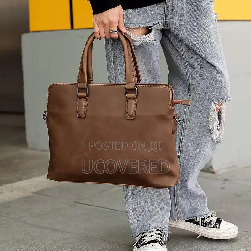 Leather Laptop Briefcase for Men, Waterproof Travel Bag
