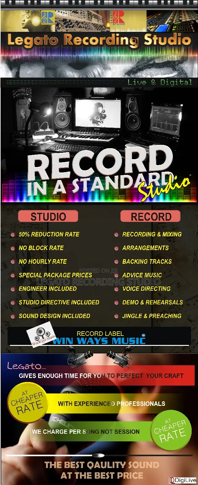 Legato Recording Studio And Rehearsal Sessions