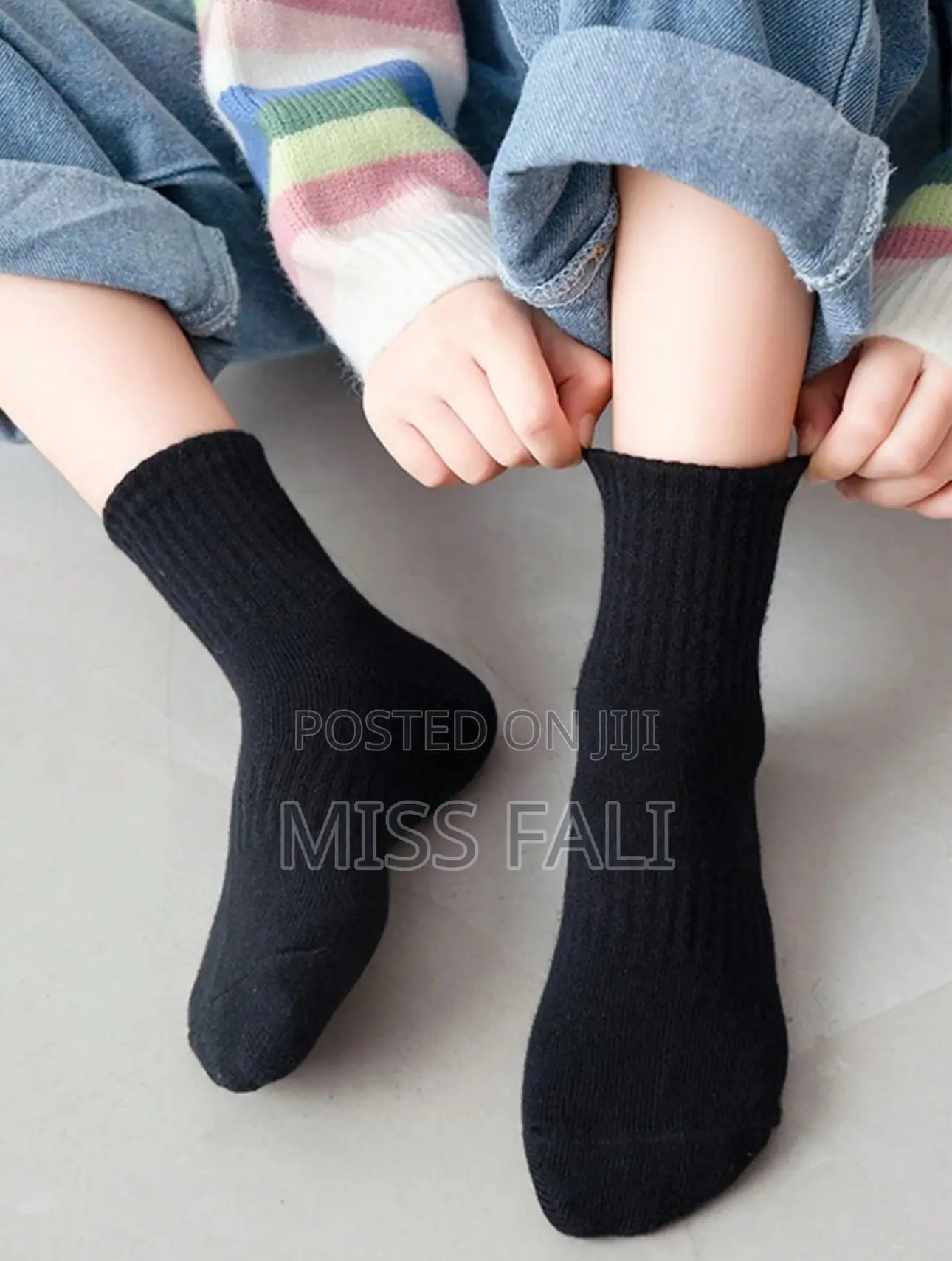 5pairs of Black Cotton Socks. 3-8y, 8-12y.