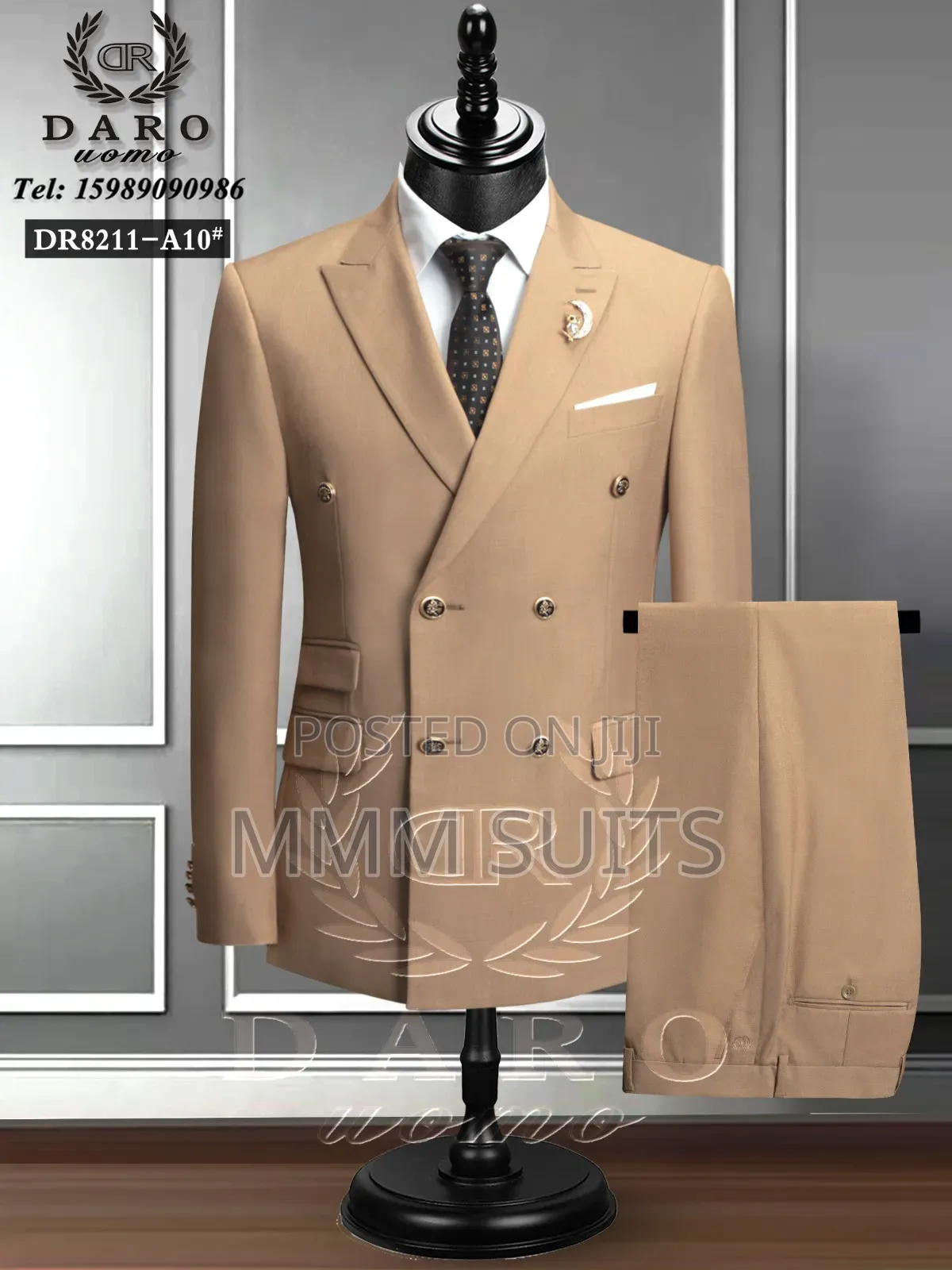 Quality 2-Piece Double-Breasted Light Brown Men Suit