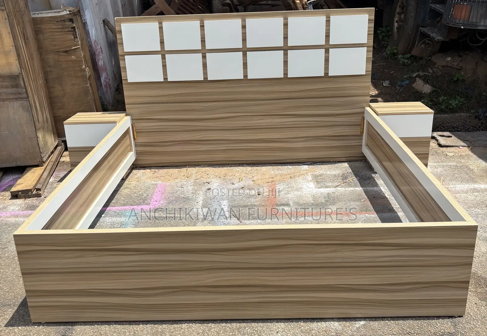 Queensize Foreign Chipboard Bed With 2 Drawers