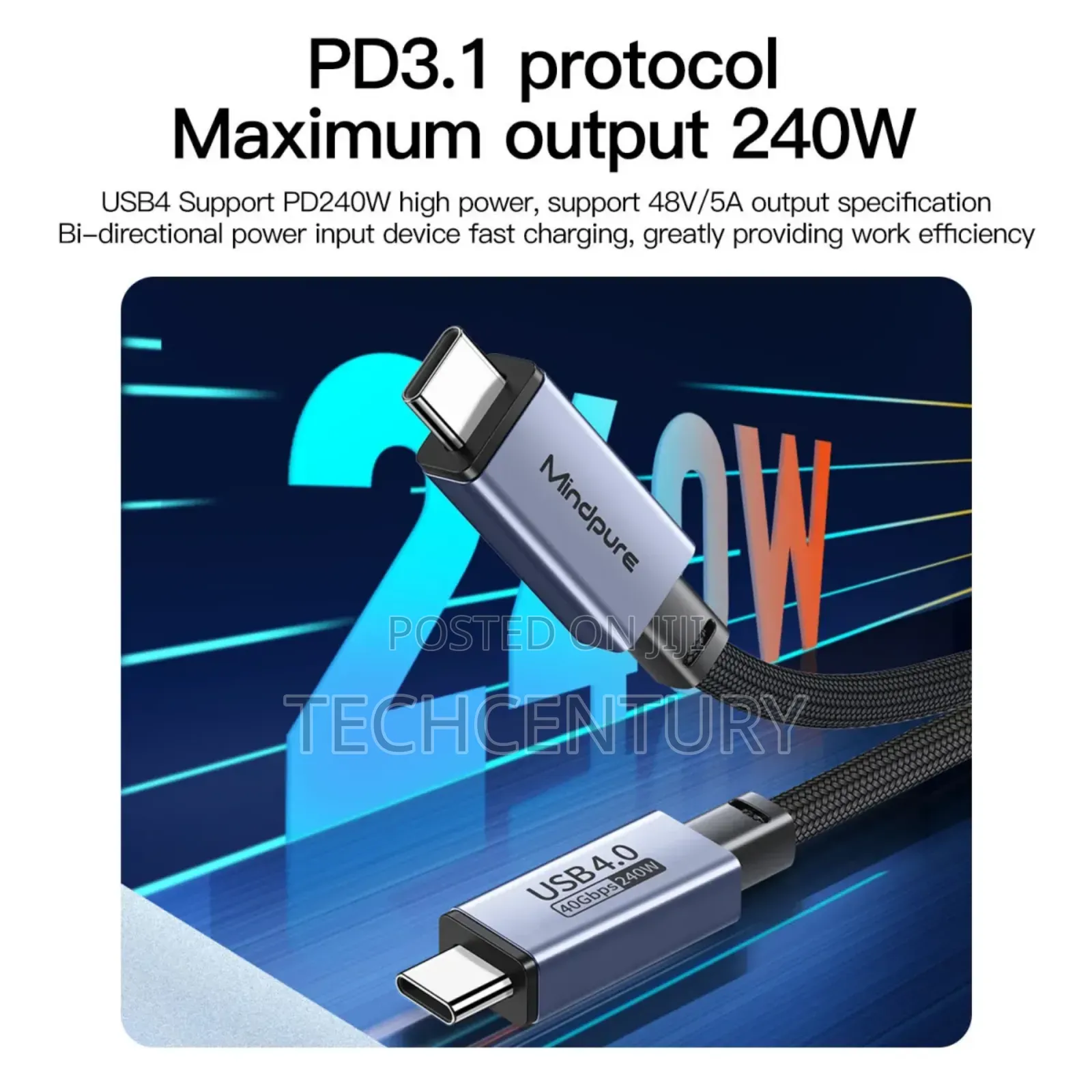 Mindpure Usb4/Thunderbolt 40gbps Transfer Speeds, 240w Cable, 1 Meter.