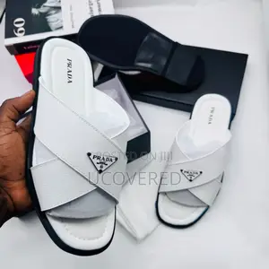 Prada Men’S Leather Open Toe Cross Slippers