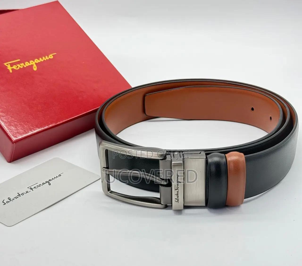 Ferragamo/Hermes Reversible Men’S Leather Belt With Holes