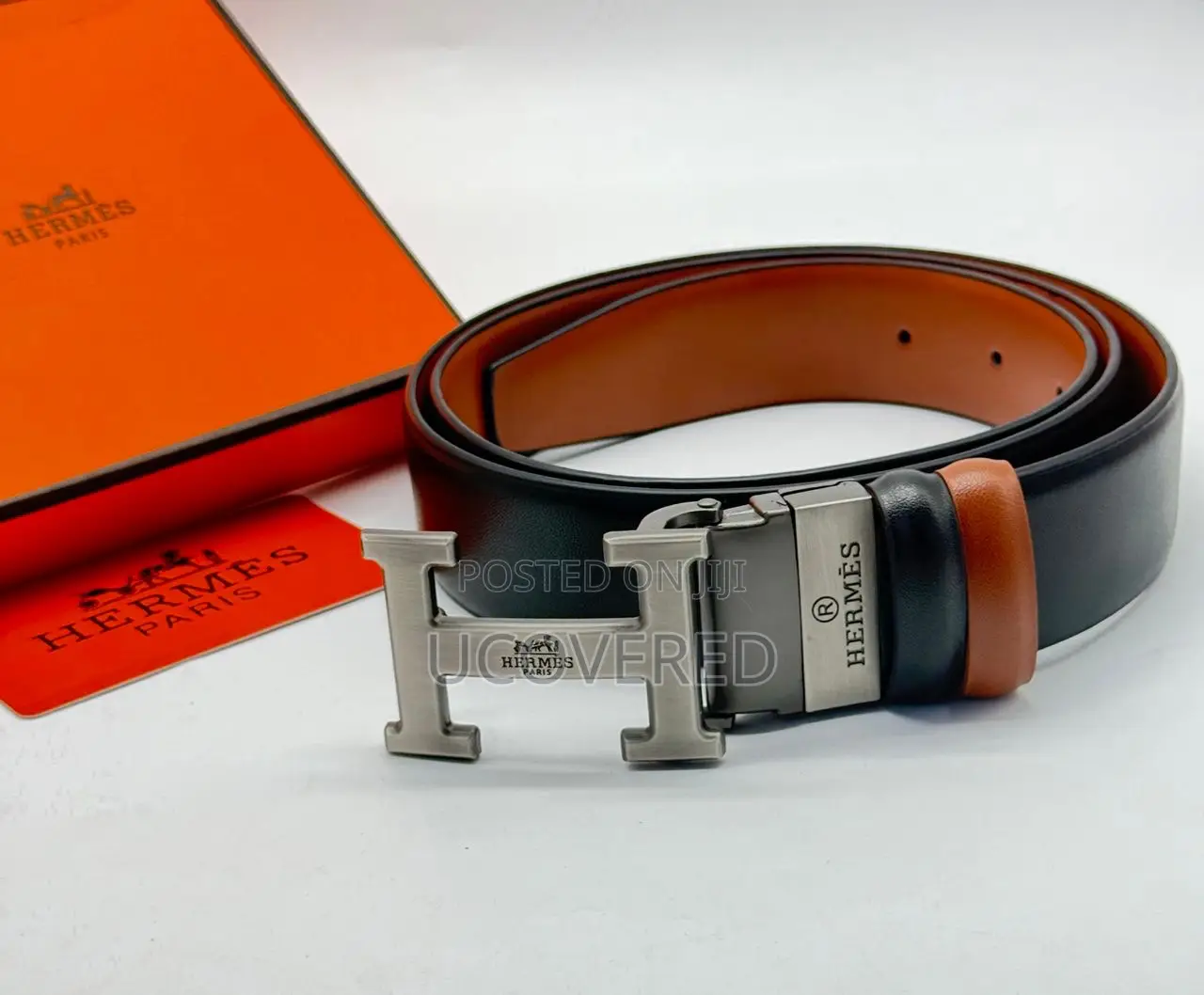 Ferragamo/Hermes Reversible Men’S Leather Belt With Holes