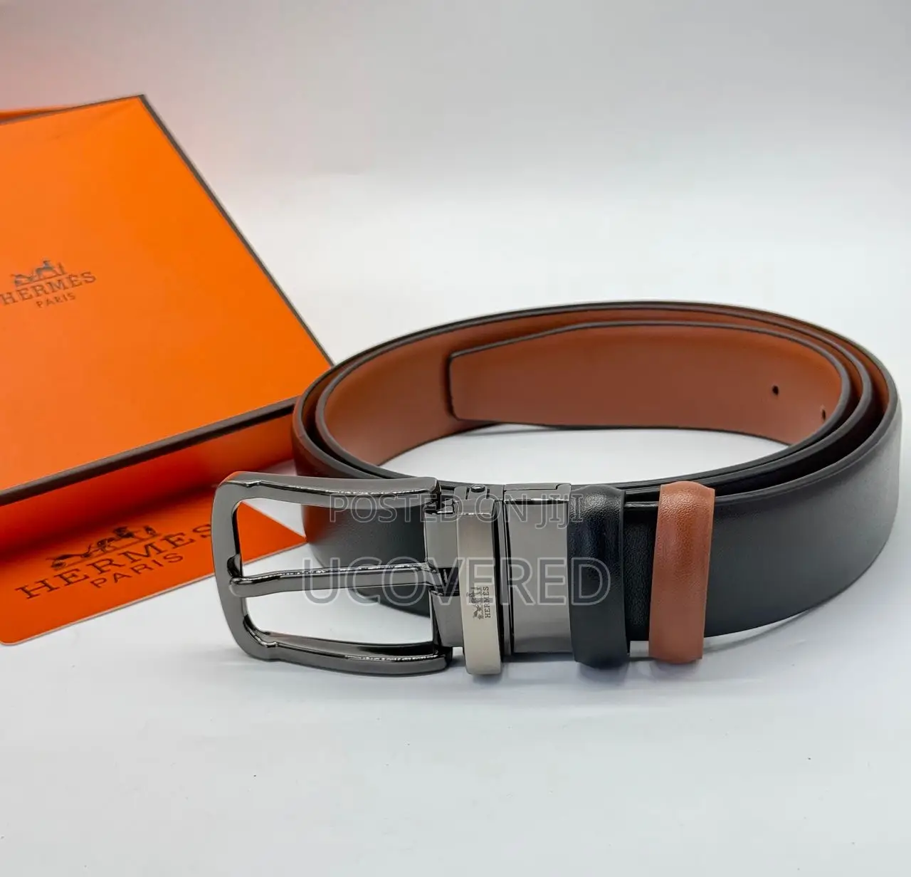 Ferragamo/Hermes Reversible Men’S Leather Belt With Holes