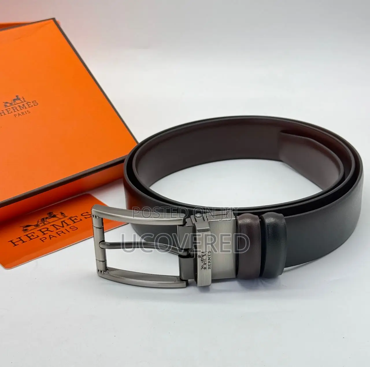 Ferragamo/Hermes Reversible Men’S Leather Belt With Holes