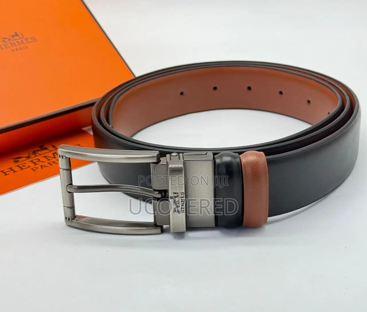 Ferragamo/Hermes Reversible Men’S Leather Belt With Holes