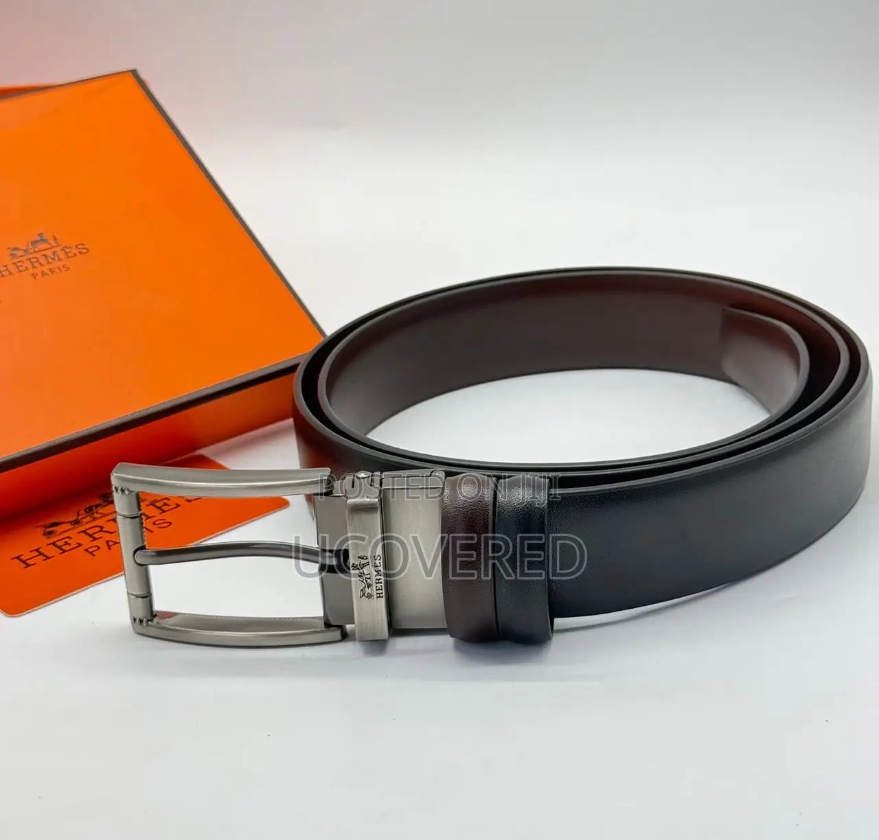 Ferragamo/Hermes Reversible Men’S Leather Belt With Holes