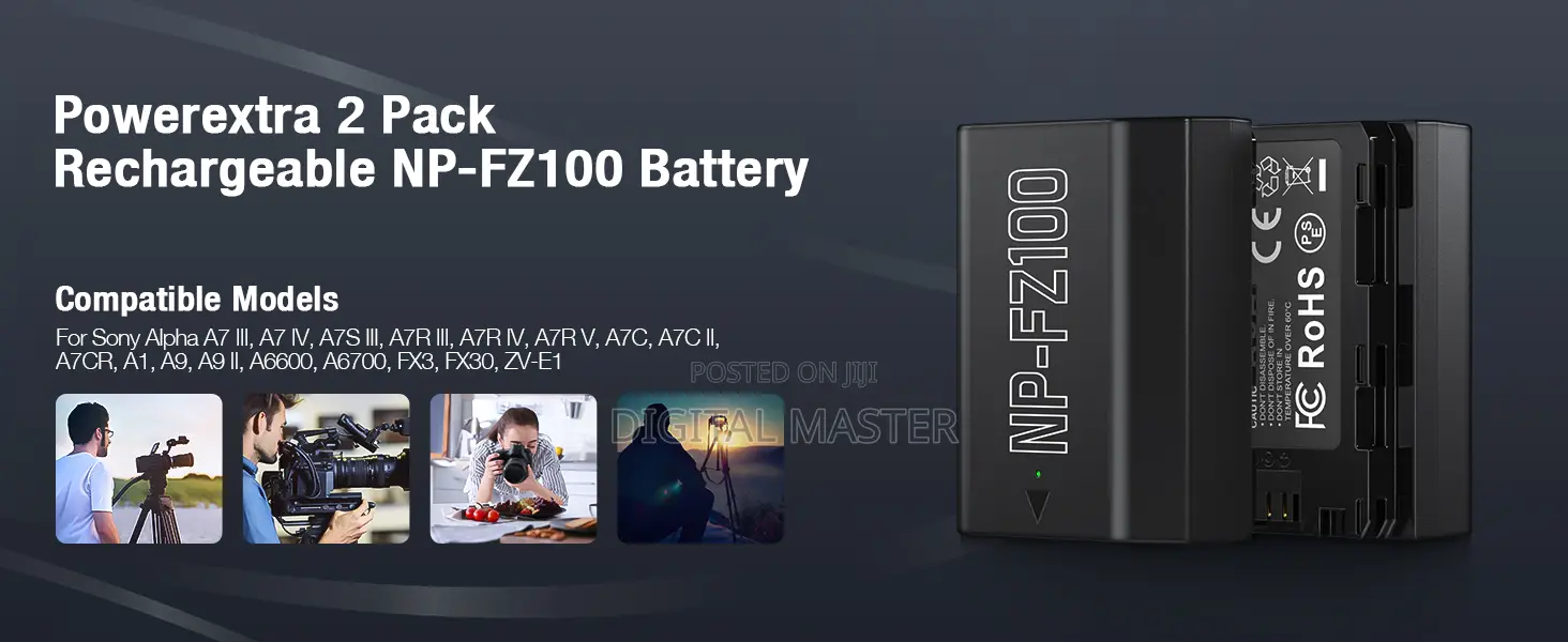 Powerextra 2 Pack Sony Np-fz100 Battery 2500mah (Usb-c)