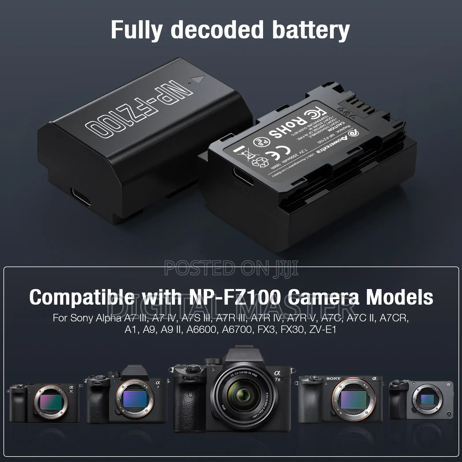 Powerextra 2 Pack Sony Np-fz100 Battery 2500mah (Usb-c)