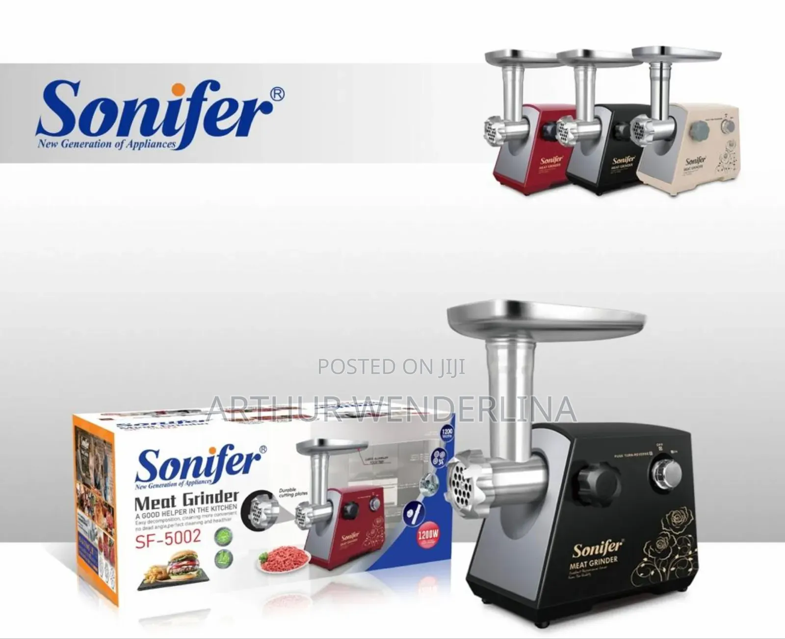 Sonifer 1200w Electrical Meat Grinder With Multiple Discs