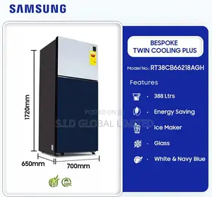 Samsung Glass White and Navy Blue Refrigerator Rt38cb66218ag