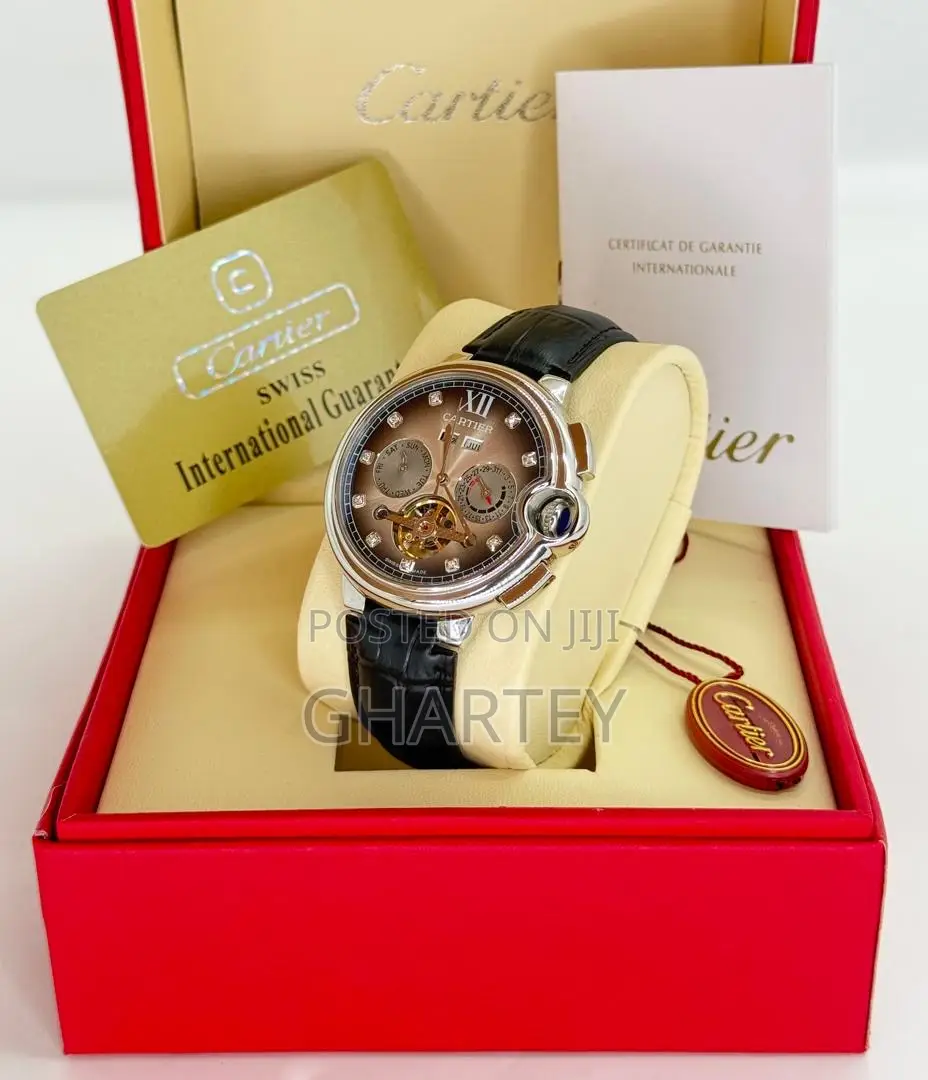 Mechanical Round Case Quality Leather Chain Cartier Watch