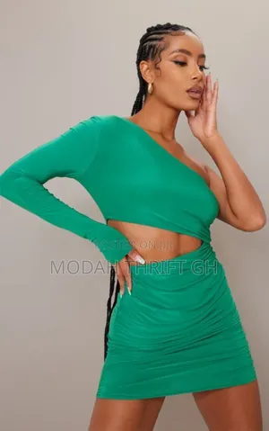 Photo - Green One Shoulder Cut Out Ruched Mini Dress