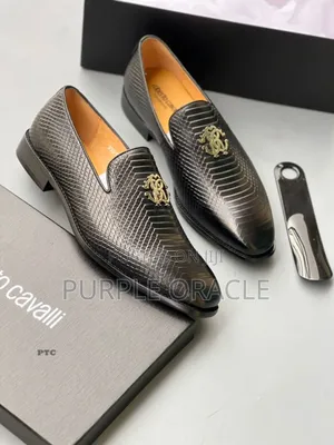 Roberto Cavalli Men's Embossed Leather Loafers.
