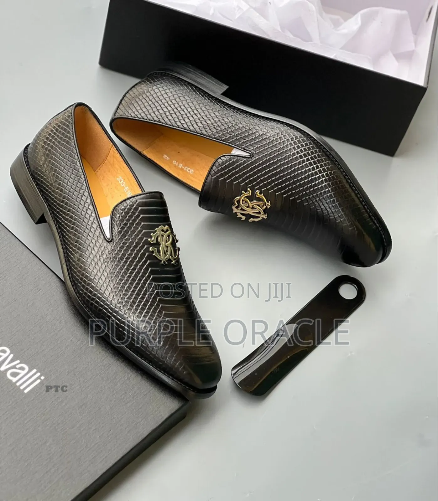 Roberto Cavalli Men's Embossed Leather Loafers.