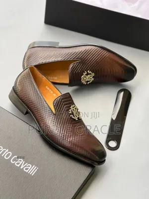 Roberto Cavalli Men's Embossed Leather Loafers.