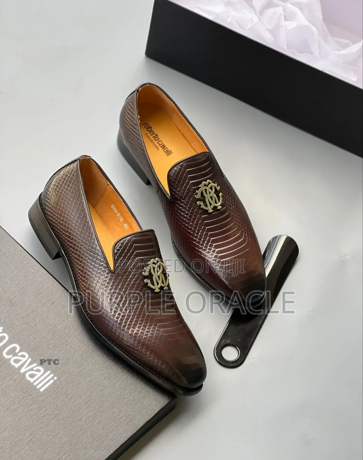 Roberto Cavalli Men's Embossed Leather Loafers.