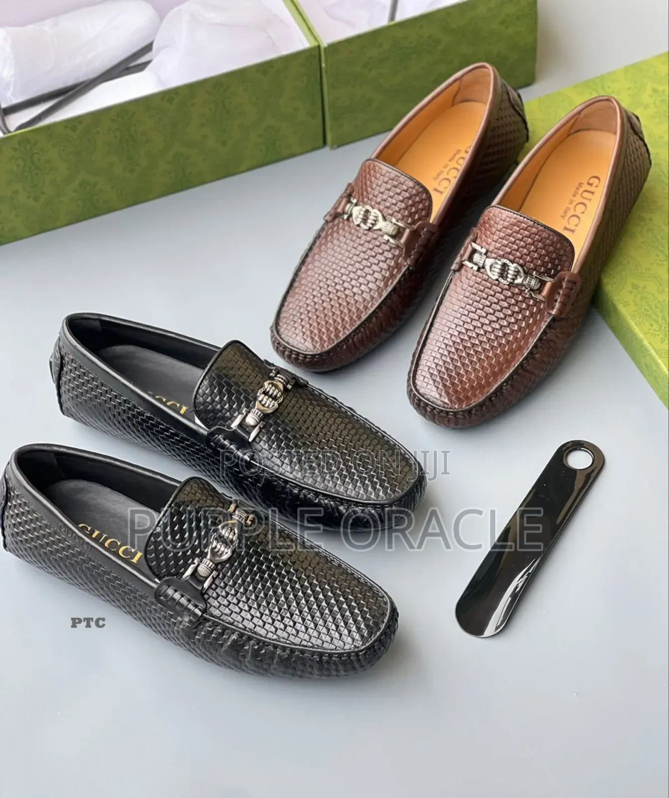 Gucci Men's Brown Woven Leather Loafers