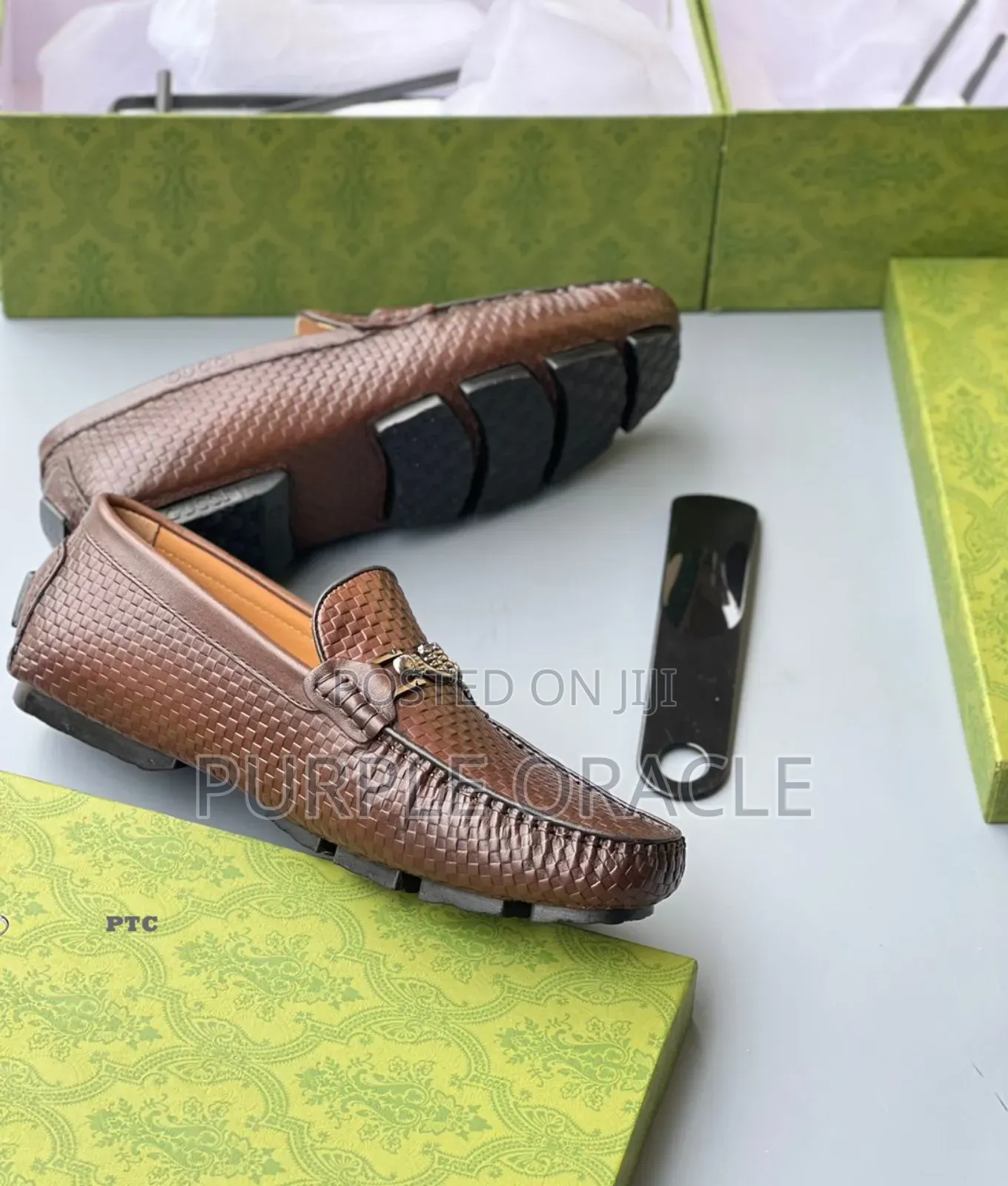 Gucci Men's Brown Woven Leather Loafers