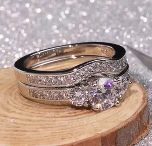 Two Set Silver Ring for Engagement and Wedding