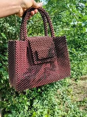 Handmade Coffee Brown Beaded Bag