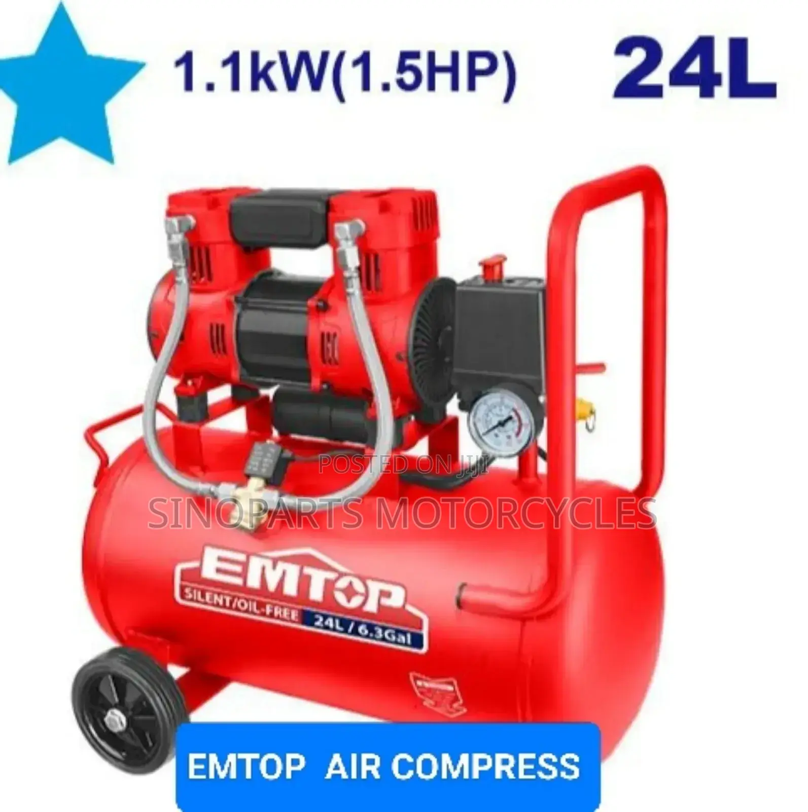 Emtop Eacps15243 Silent Air Compressor 24l 1.5hp Lab-Proved Powerhouse