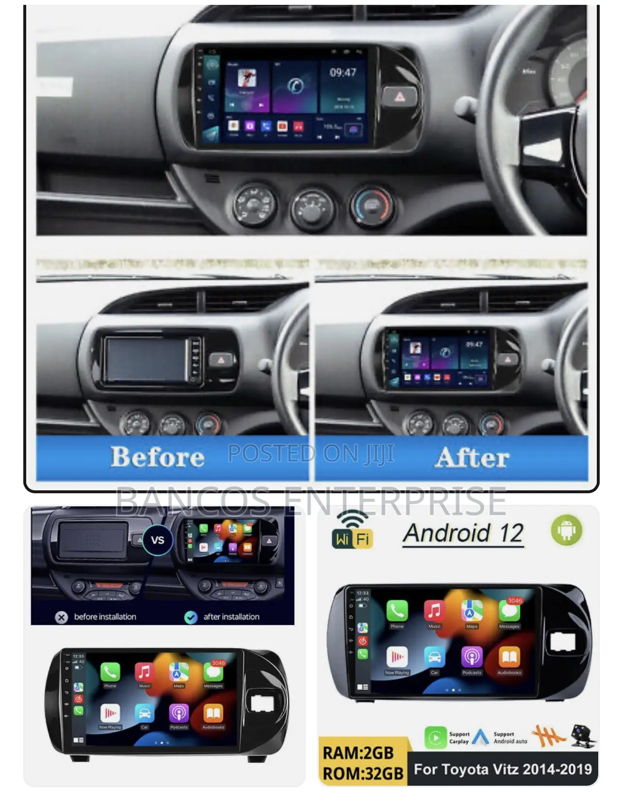 Toyota Vitz 2014-2019 Android/Carplay Stareo