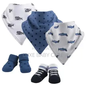 Baby Infant Boy Cotton Bib and Sock Set.