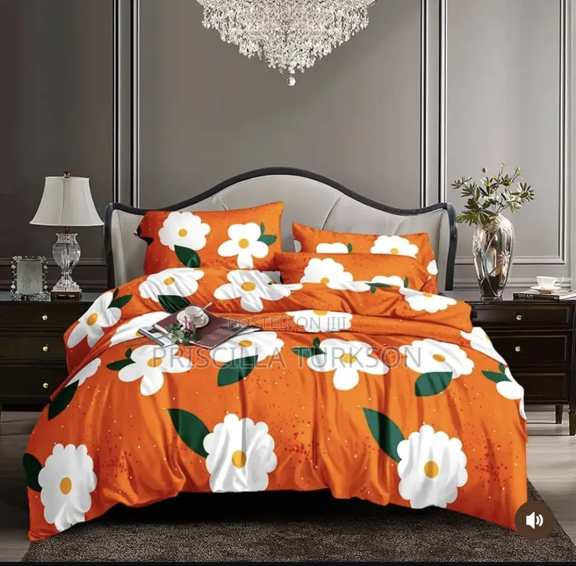Orange Floral Sheet in Sizes.